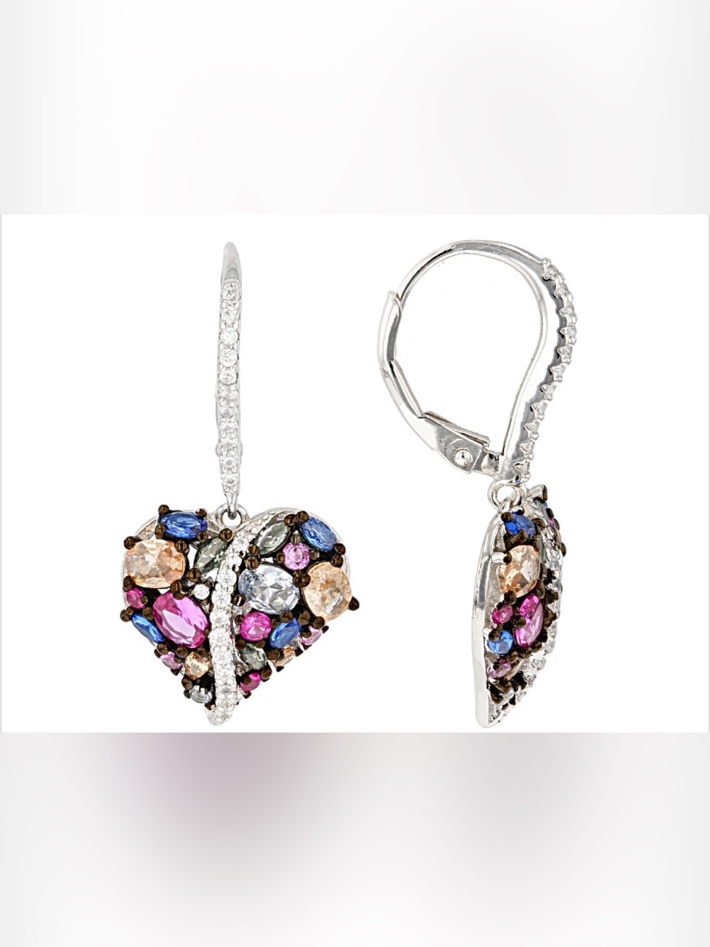 Multi-Gemstone Simulants Rhodium Over Sterling Silver Earrings 3.38ctw